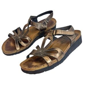 Naot Strappy Women's Bronze Metallic Sandals Cork Bottom Slip On Shoes Size 40